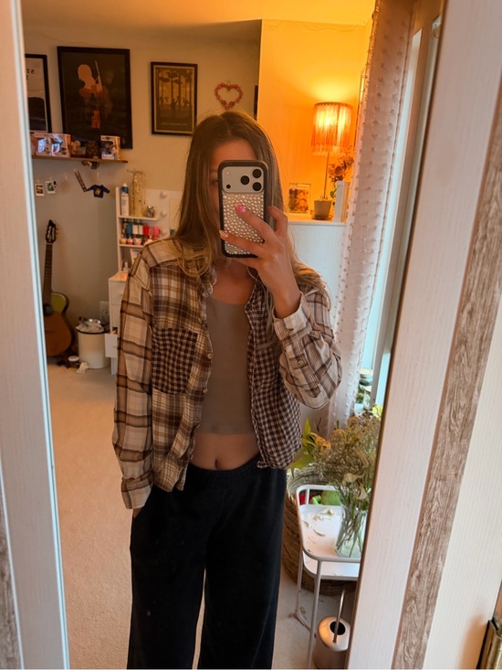 American Eagle Outfitters Tops - American Eagle Outfitters Brown and Cream Plaid Button-Up Shirt